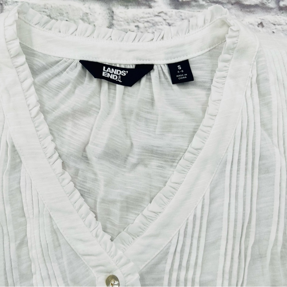 Lands' End Women's White Button-Up Knit Blouse Short Sleeve Small 6/8 Loose - Picture 2 of 8